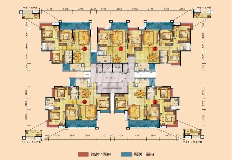 富力桃园2期b13-1户型图,2室2厅1卫89.55平米 成都透明房产网