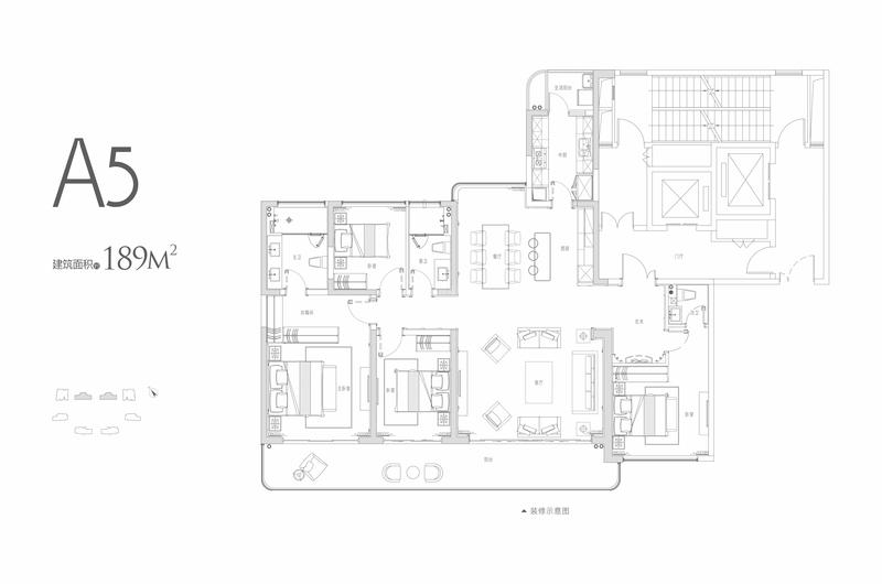 德商锦江天玺小区1期a5户型图,4室2厅3卫190.03平米