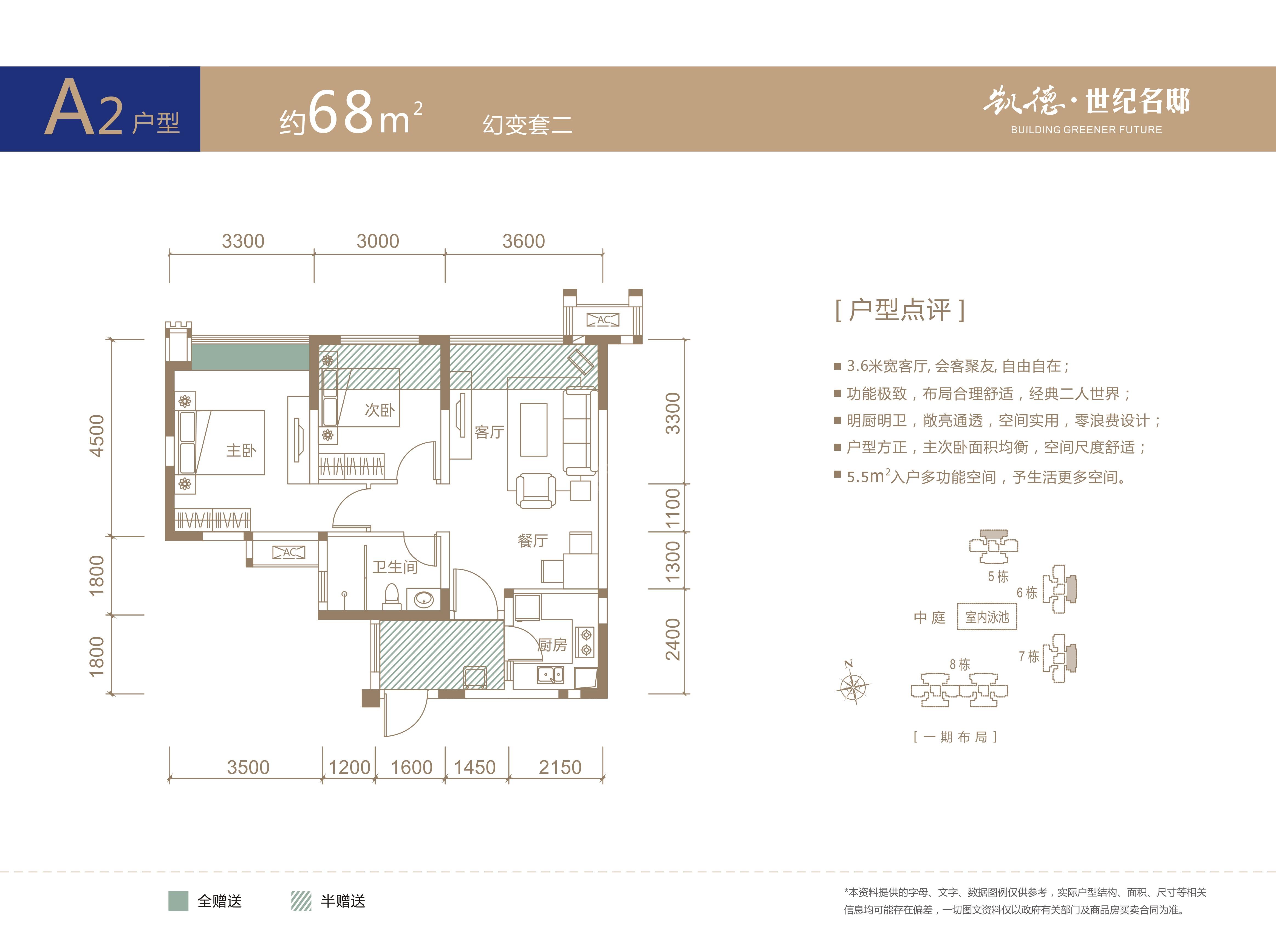 凯德世纪名邸a2(72.1m05)户型图,2室2厅1卫72.10