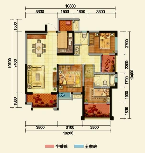 中铁二局玛塞城c-3型户型图,3室2厅2卫109.90平米 成都透明房产网