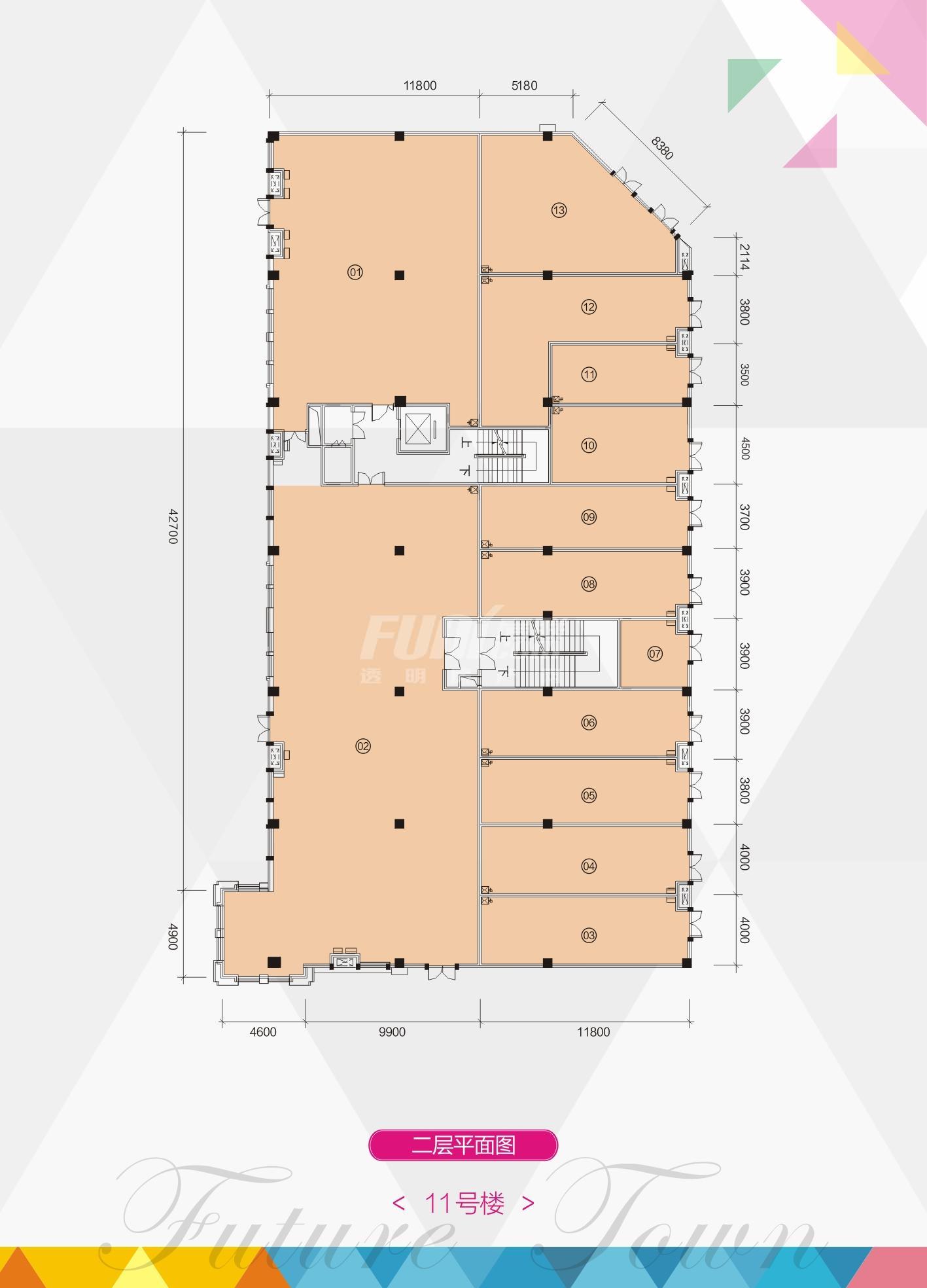 希望未来城11号楼二层12号商铺户型图,73.48平米 成都透明房产网