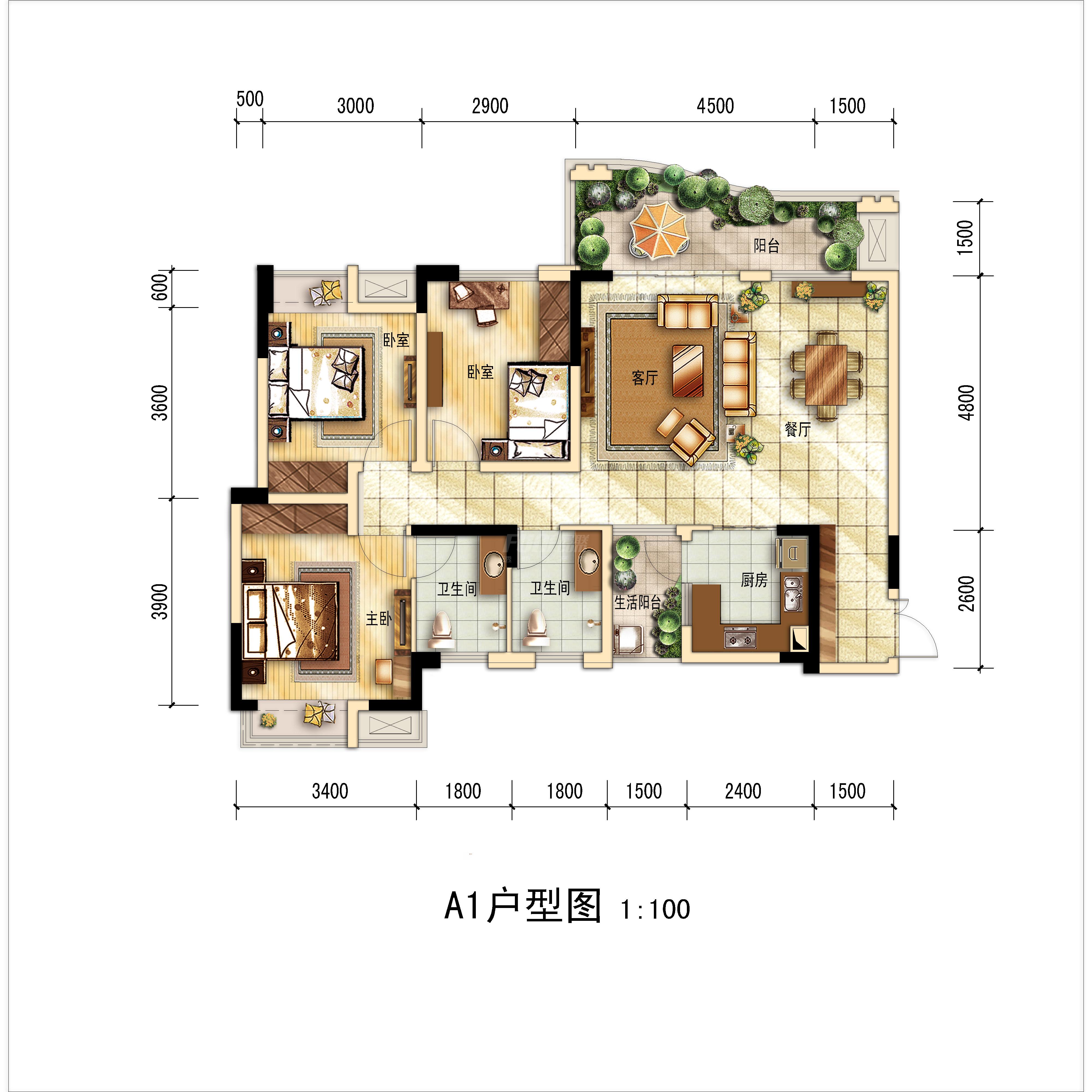 五龙山屿府(朗诗·观山樾)a1户型图,3室2厅2卫111.