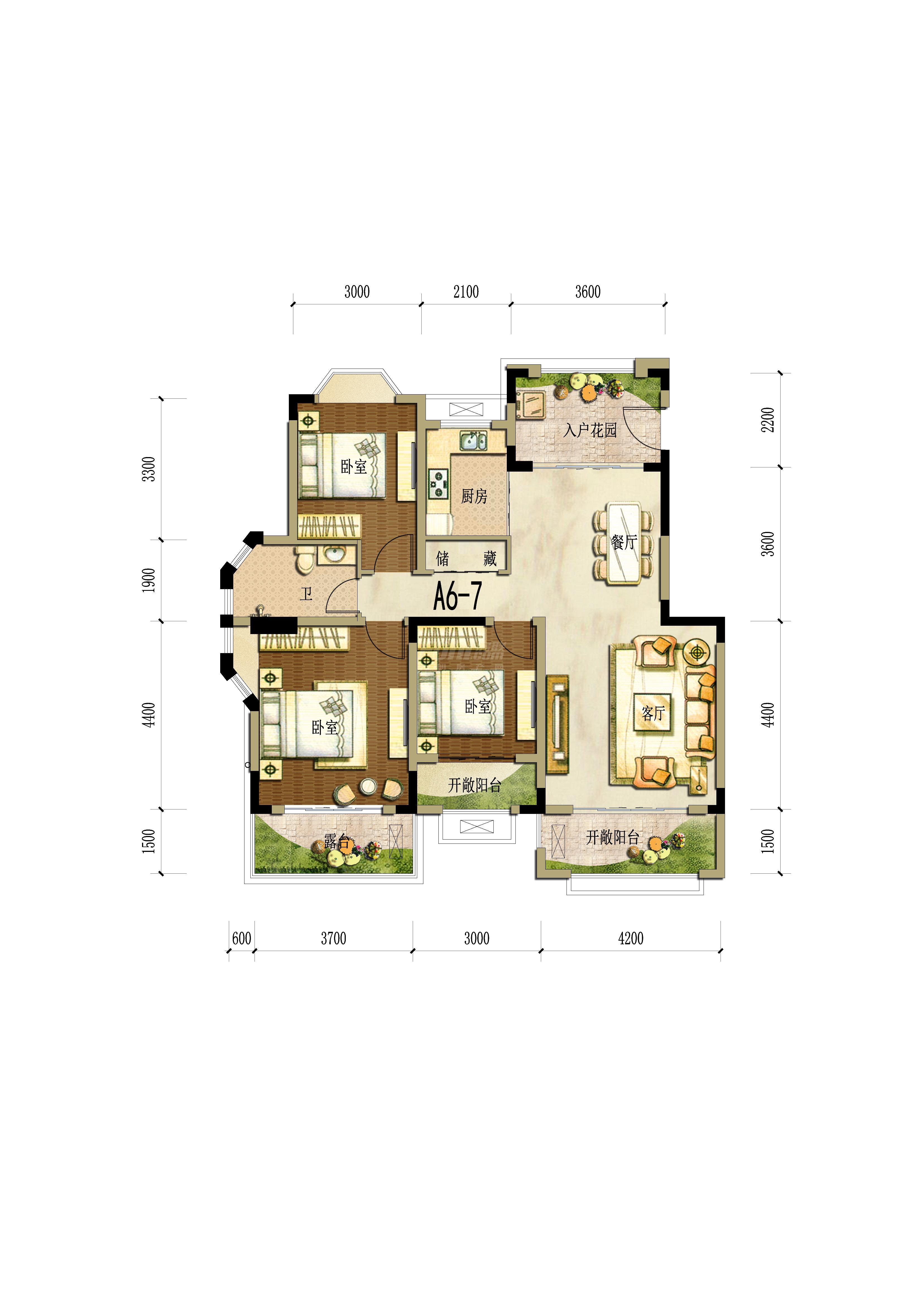 海德花园6号楼a6-7户型图,3室2厅1卫105.00平米- 成都