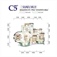 通瑞月光湖户型图通瑞月光湖电梯户型图C5`三室两厅两卫131.55㎡.jpg