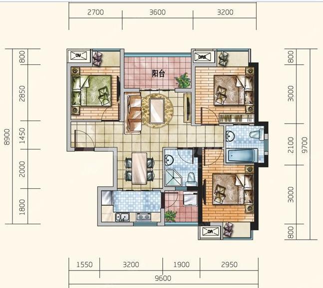 玉锦华庭b4户型图,3室2厅2卫84.00平米 成都透明房产网