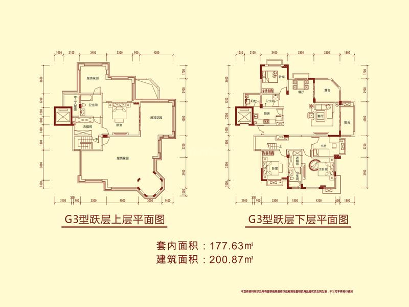 上林西江国际社区3期g3跃层户型图,5室2厅3卫200.