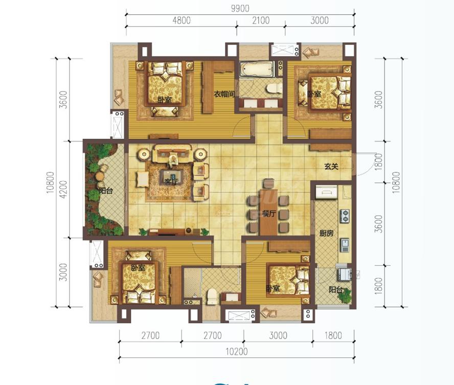 鹭湖宫13区a13区as4-1户型图,4室2厅2卫137.34平米