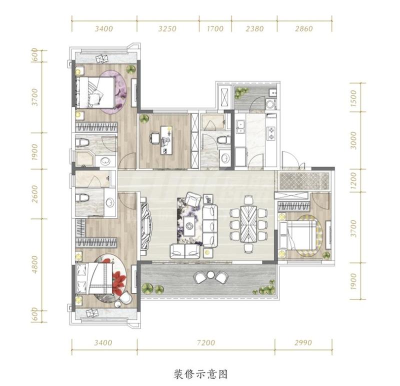 中南上熙府熙悦花园1期a03户型图,4室2厅3卫147.00