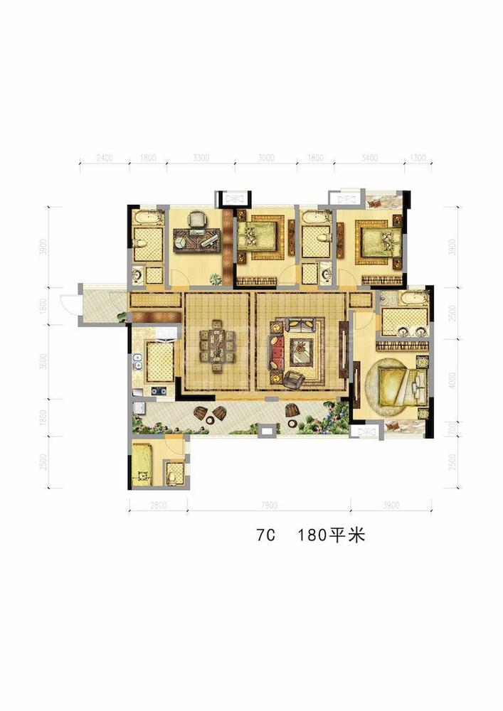 紫御熙庭7c户型图,4室2厅3卫180.00平米- 成都透明房产网