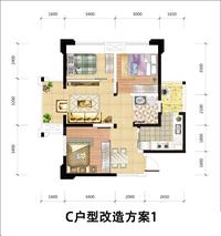 朝阳朗香广场样板间图C户型两房变三房方案