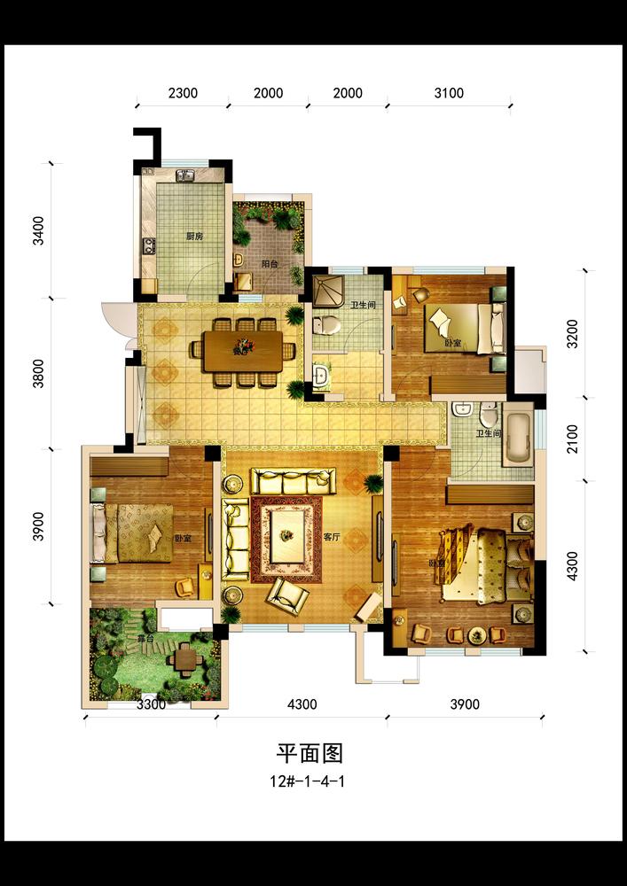 钱江凤凰城(青白江)4楼户型图户型图,3室2厅2卫115.