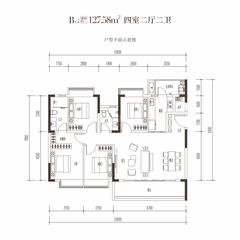 御园丰锦1期4室2厅2卫127.58平户型