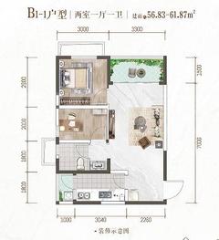 天樾龙门1期1室56.83平户型