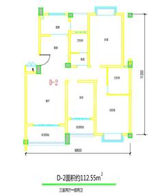 敖平财富中心1期3室2厅2卫112.55平户型