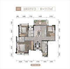 金山云庭1期3室2厅2卫117.00平户型