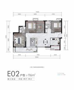 御江名门小区1期4室2厅2卫116.00平户型