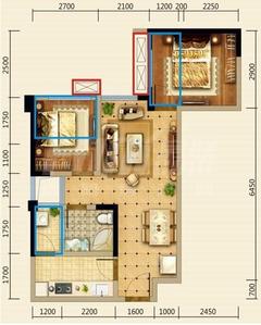 缤纷年华2室2厅1卫60.00平户型
