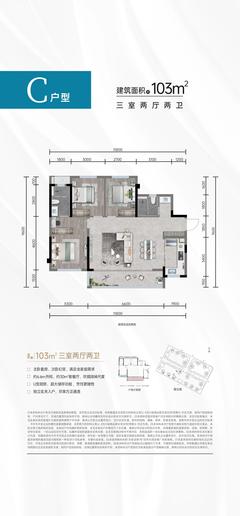 天府龙智壹号小区1期3室2厅2卫103.41平户型