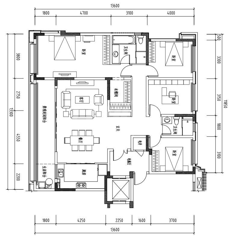 建面约183平米户型