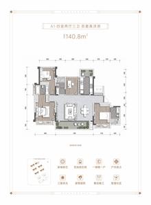 观颂府1期4室2厅3卫140.87平户型