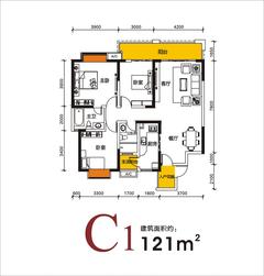 财信上河新界2期3室2厅2卫120.16平户型
