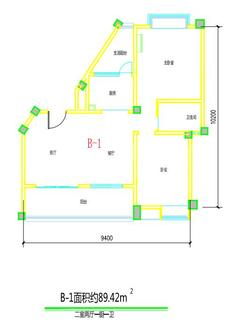 敖平财富中心1期2室2厅1卫89.42平户型