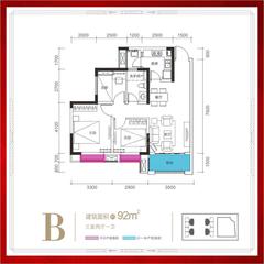 新城·悦隽锦城1期3室2厅1卫91.51平户型