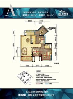 润扬双铁广场3室2厅2卫93.00平户型