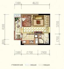 时代天府1室2厅1卫32.48平户型