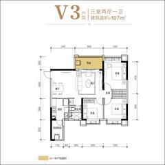 恒大林溪郡3室2厅1卫107.00平户型