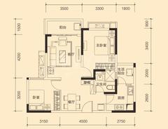 恒大御景1期2室2厅1卫86.78平户型