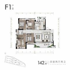 金云府珺逸阁1期4室2厅2卫142.00平户型