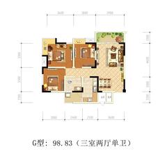 西江河畔3室2厅1卫96.99平户型