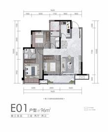 御江名门小区1期3室2厅2卫96.00平户型
