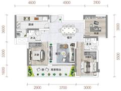 天府麓城华庭1期3室2厅2卫100.12平户型