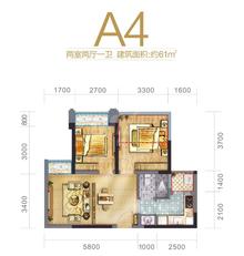 蓝光金悦天娇2室2厅1卫61.12平户型