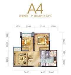 蓝光金悦天娇2室2厅1卫61.12平户型