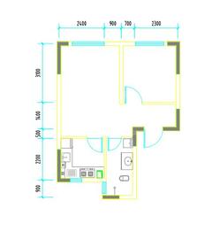 彭州市白鹿镇银杏枫丹酒店1室1厅1卫51.66平户型