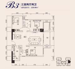 航利.星海湾三期北区（星海名门）3室2厅2卫120.90平户型