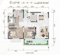 天樾龙门1期3室1厅1卫82.38平户型