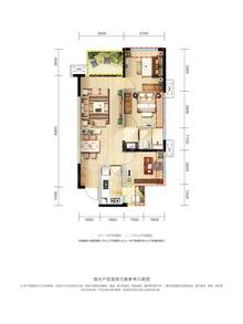 万科理想城1期3室2厅1卫75.00平户型