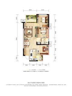 万科理想城1期3室2厅1卫75.00平户型