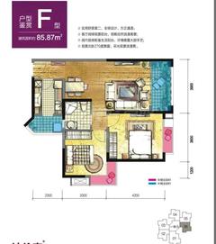 阳光新业中心2室2厅1卫85.87平户型