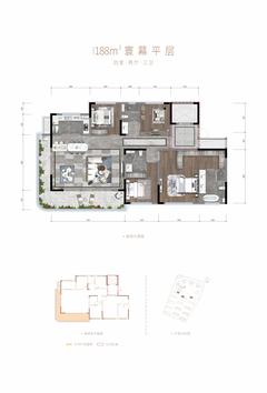 旭辉江与山府一期4室2厅3卫188.00平户型