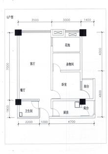 桃都印象二期2室2厅1卫74.15平户型