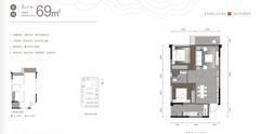 锦绣世家府1期2室2厅1卫69.00平户型