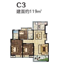 堰山和畔2期3室2厅2卫119.36平户型