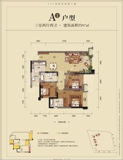 炜岸城3期3室2厅2卫97.00平户型