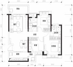 恒大西辰绿洲2期3室2厅2卫113.33平户型
