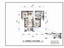 四季豪庭2室2厅1卫74.16平户型